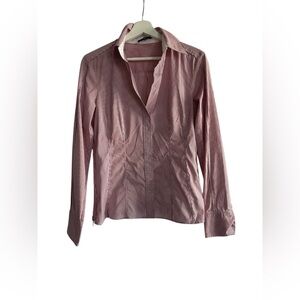 Hugo Boss Red & White Striped Button Down Slim Fit Tailored Blouse Size 8